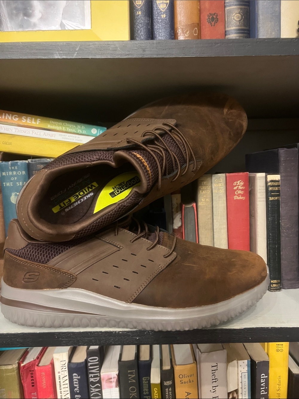 Skechers Men’s Brown Lace-Up Casual Sneakers with White Sole